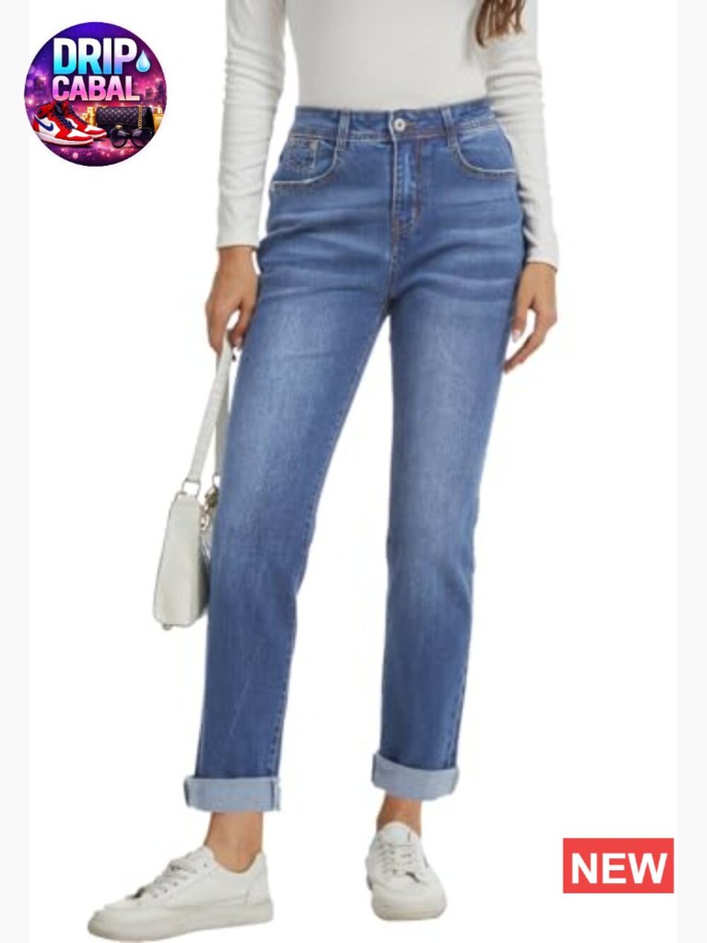 Mid Rise Straight Leg Stretchy Denim Jeans Casual Classic - Picture 2 of 7